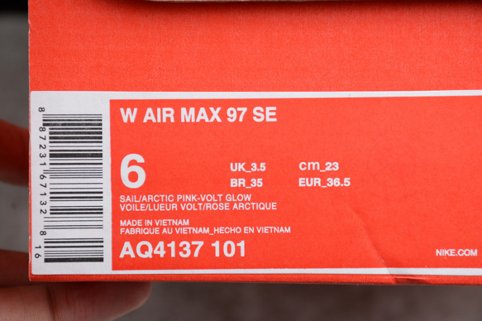 NIKE AIR MAX 97 SE “CORDUROY” SAIL/VOLT GLOW/ARCTIC PINK WOMENS AQ4137-101
